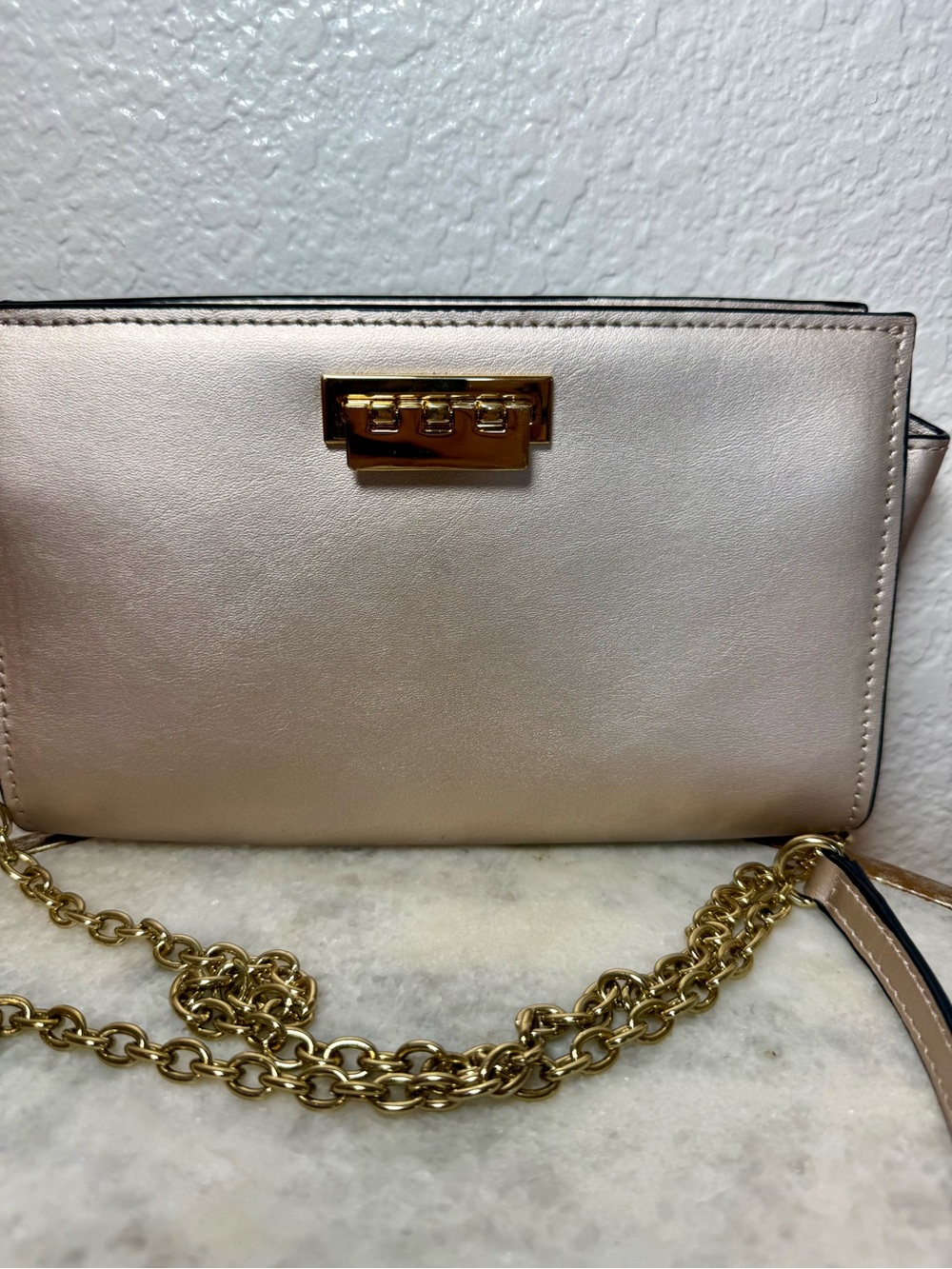 Zac Posen Metallic Champagne Gold Clutch with Gold Hardware - Picture 3 of 8